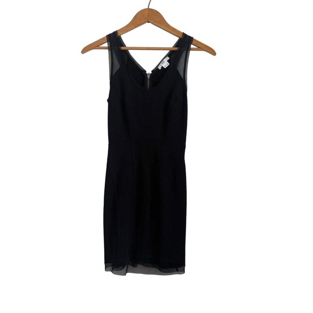 Helmut Lang Dress Black Knit Sheer Mesh Trim Bodycon Petite Sleeveless LBD Sz. S